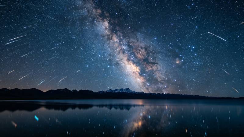 星河倒映 流星划破夜空图片