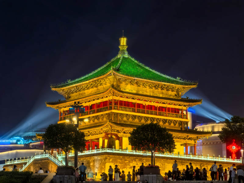 西安钟楼夜景璀璨夺目图片