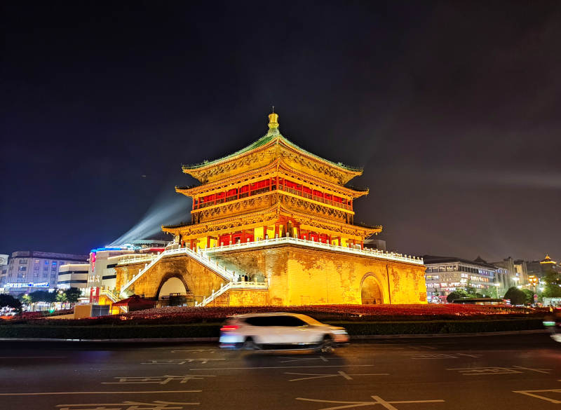 西安钟楼夜景璀璨夺目图片