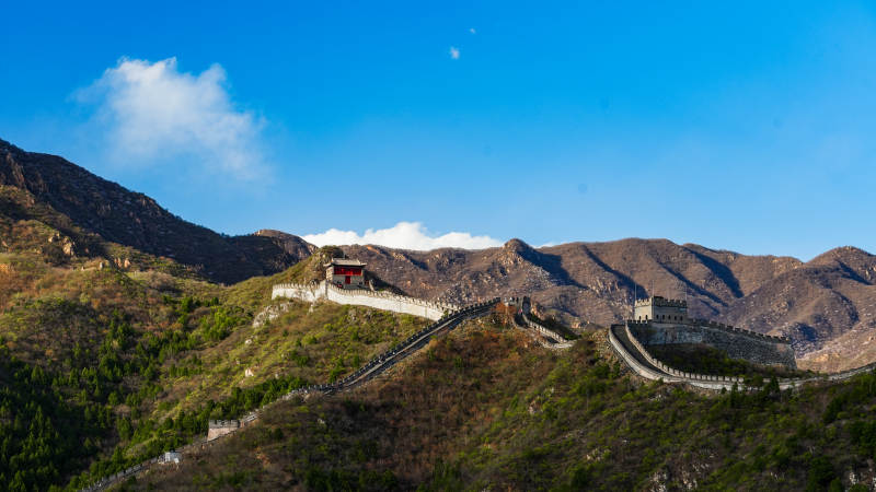 长城蜿蜒山脊 蓝天白云下图片