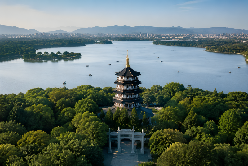 西湖雷峰塔全景图片