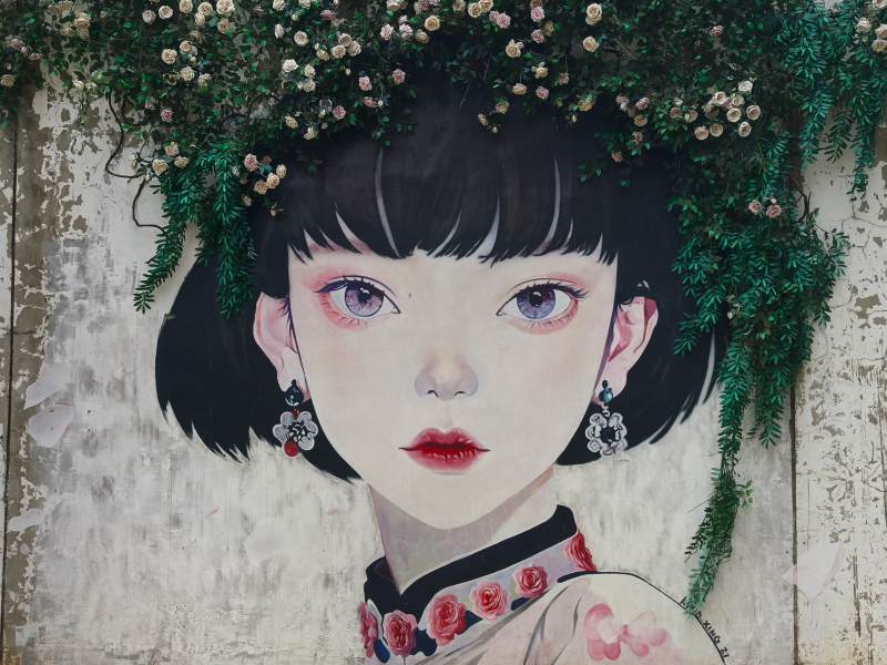 花冠少女 红唇凝视图片