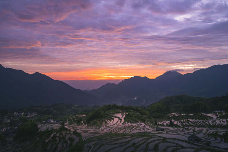 云和梯田日出 霞染群山图片