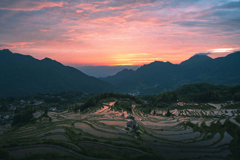 云和梯田日出 山峦染霞光图片