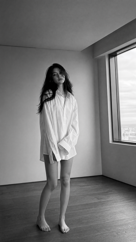 窗边白衬衫少女图片