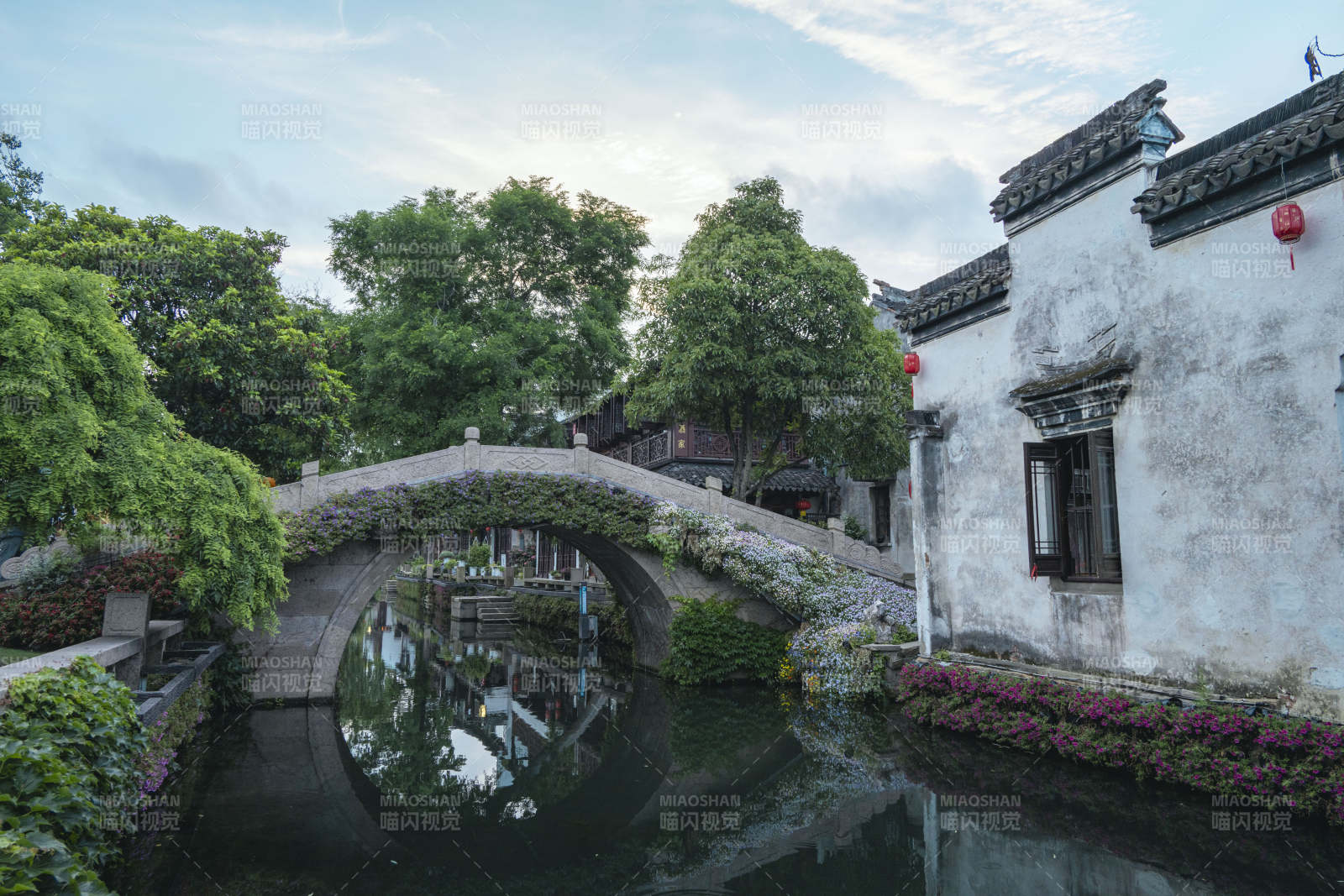 苏州周庄江南水乡 古桥映白墙图片