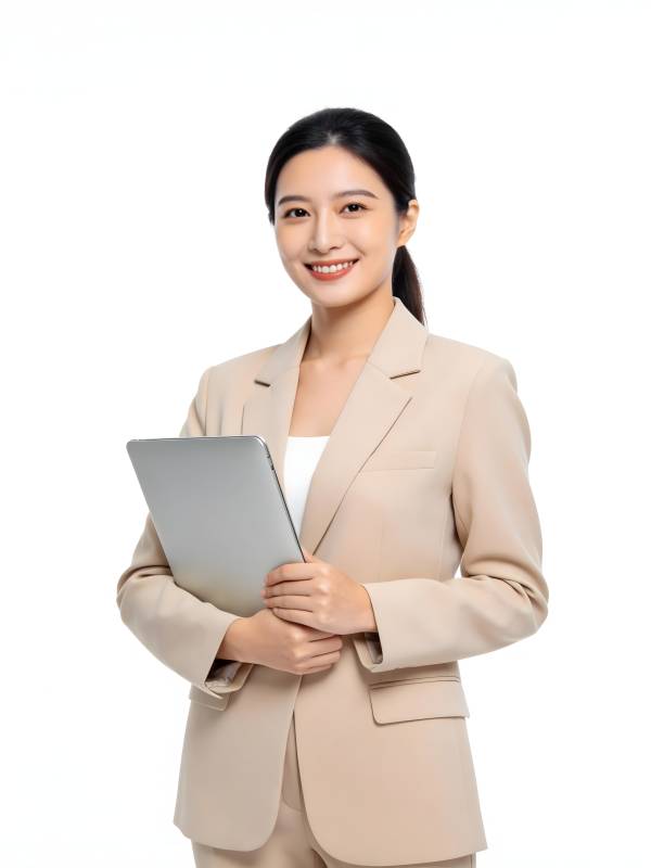 职场女性持平板微笑站立图片