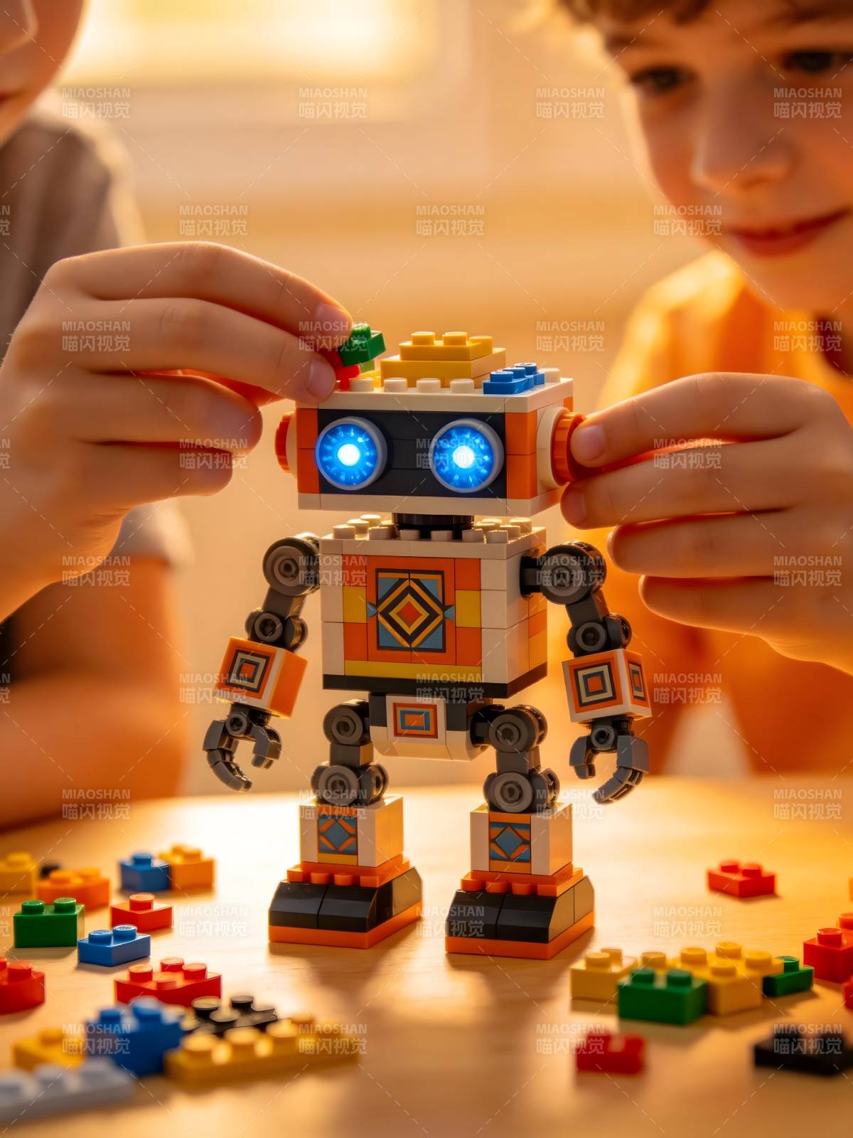 孩子拼搭发光机器人玩具图片