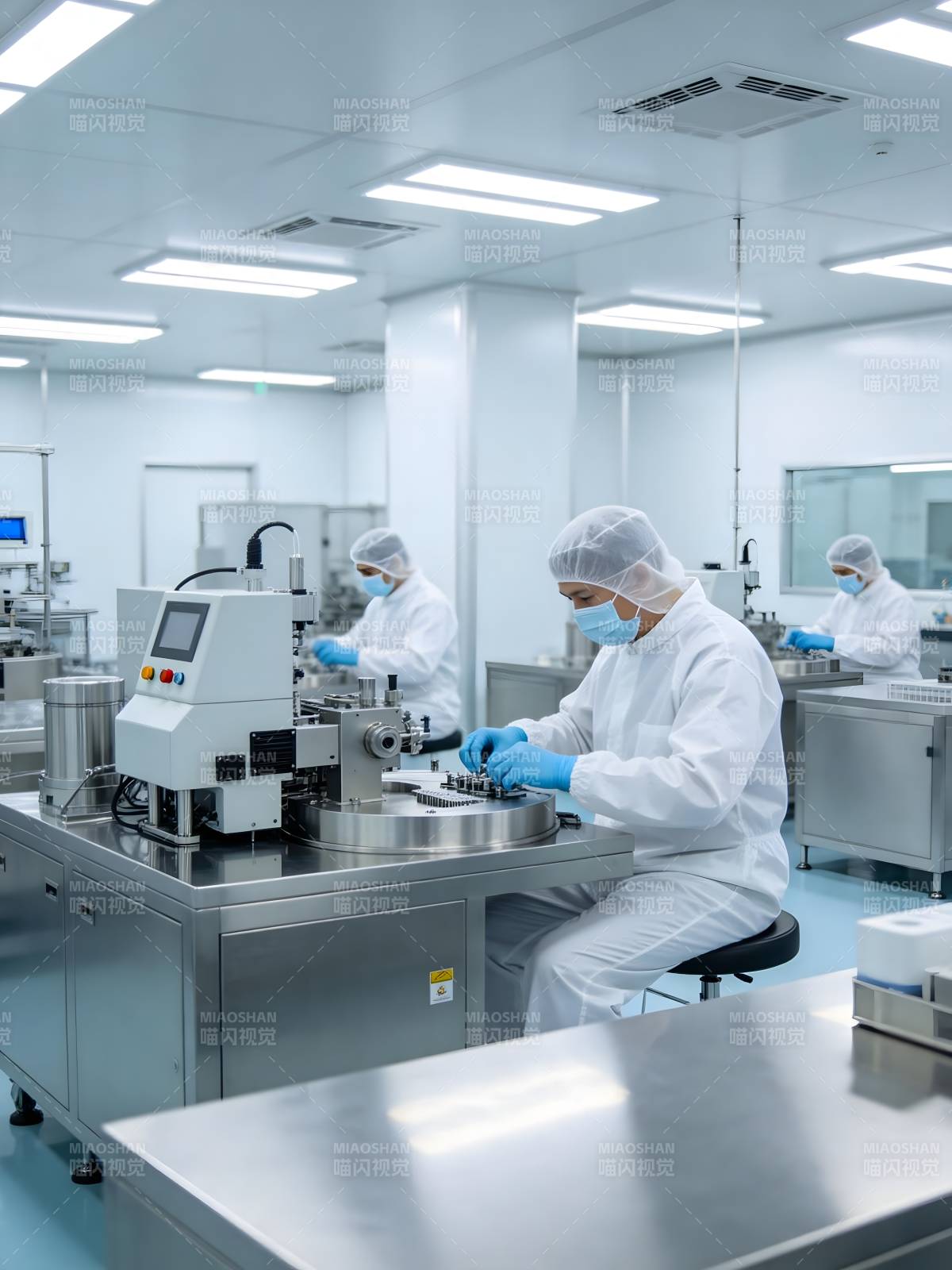 洁净车间工人专注操作设备图片