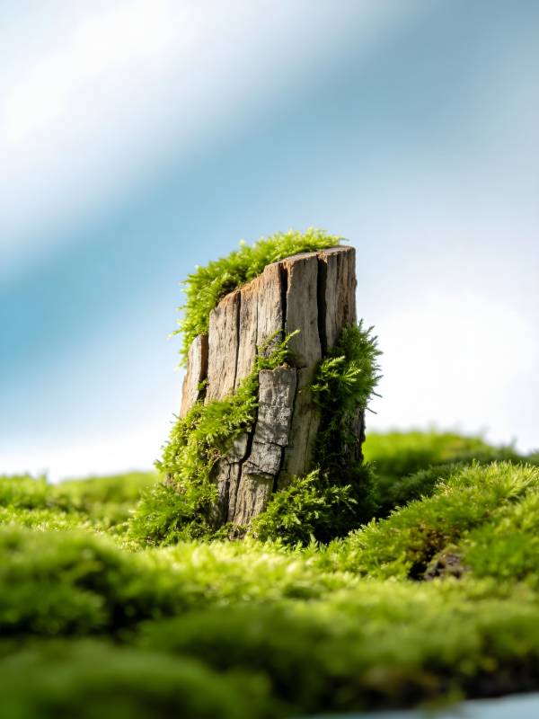 苔痕覆木桩 生机盎然景图片