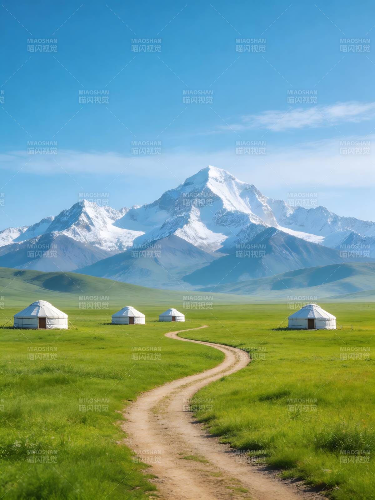 雪山草原毡房路图片