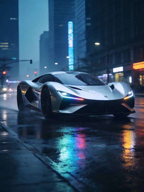 雨夜超跑 霓虹倒影炫目图片