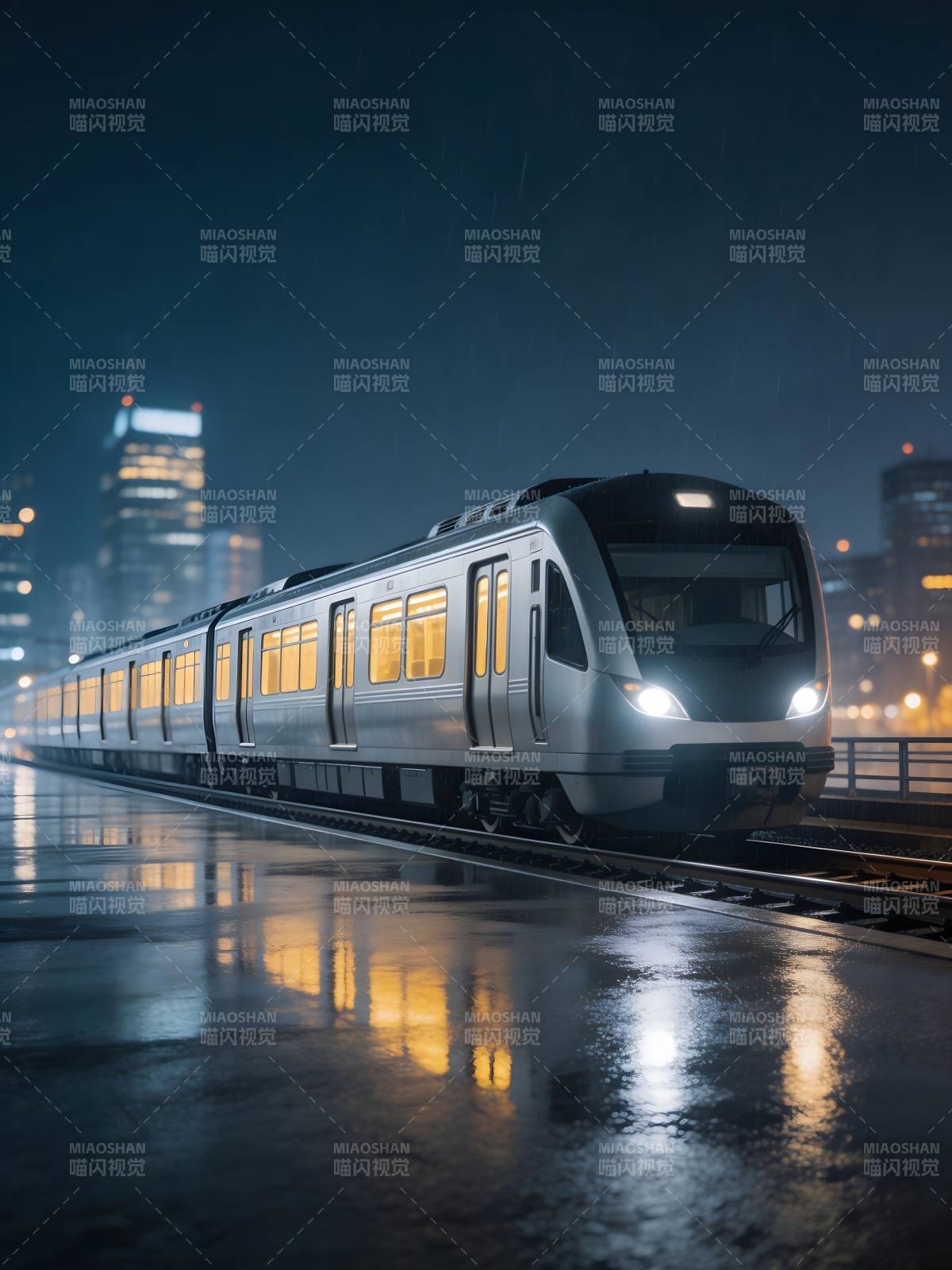 雨夜列车 城市光影流动图片