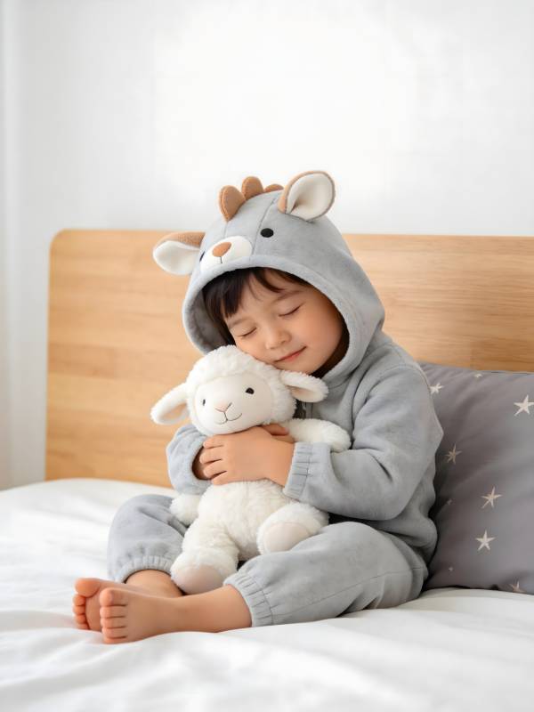 萌娃抱羊羔 甜睡如小鹿图片