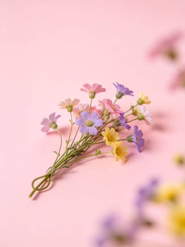粉背景上的彩色小花束图片