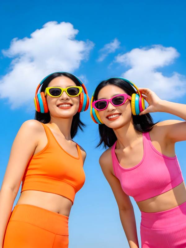 夏日双姝 彩色耳机配墨镜图片