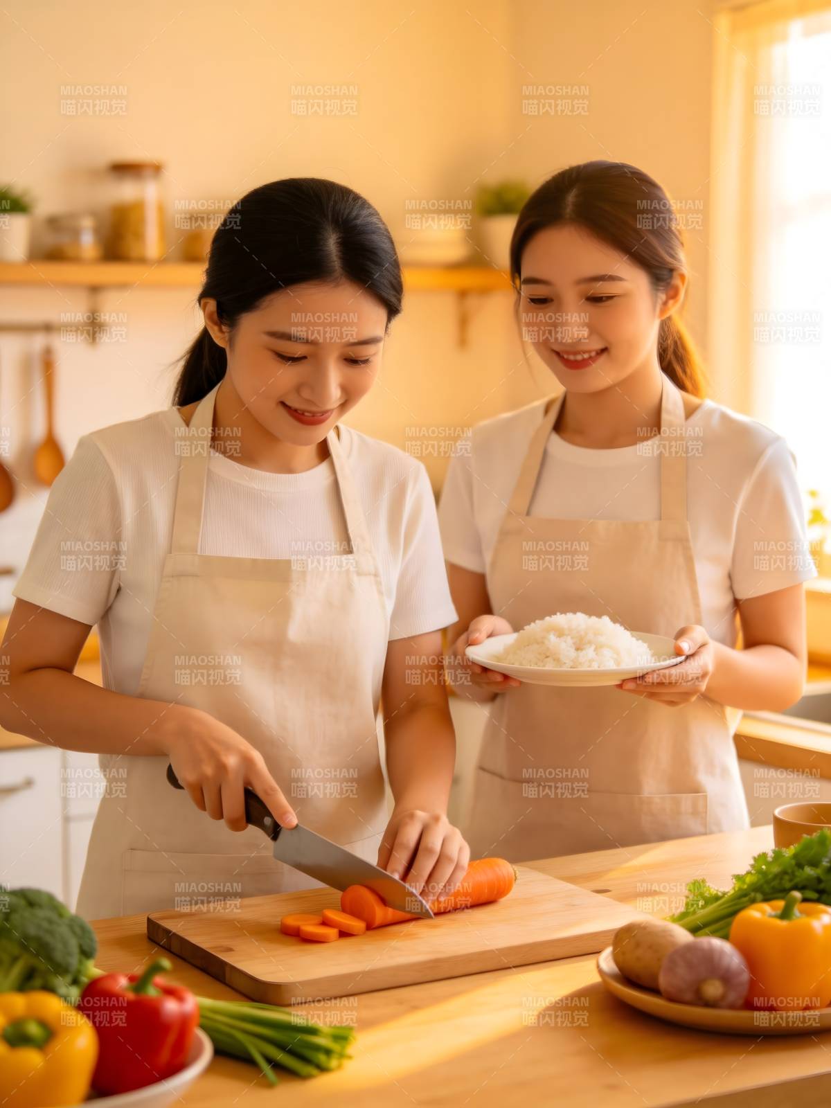 姐妹厨房乐 切菜备饭香图片