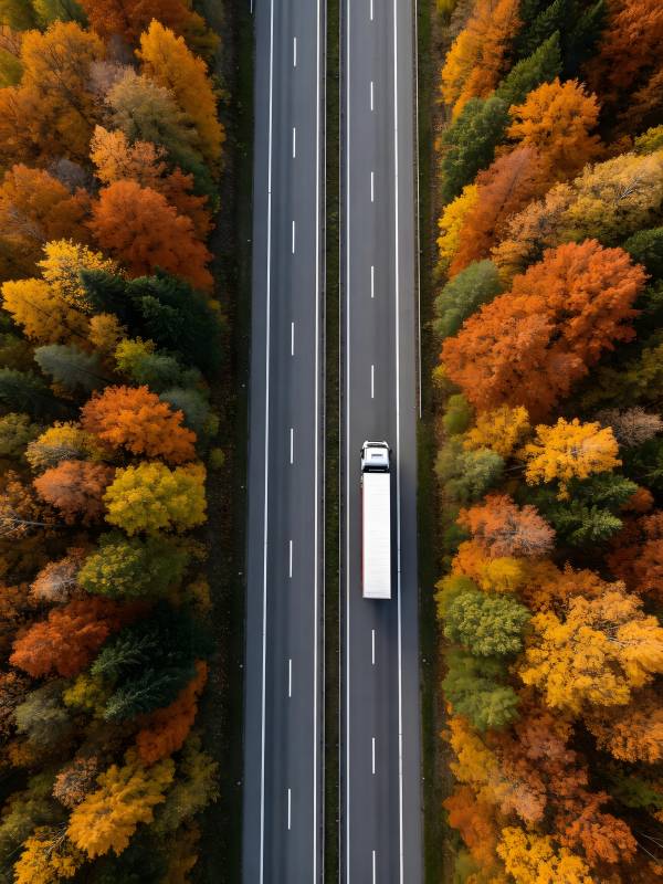 秋林公路 白车穿行图片