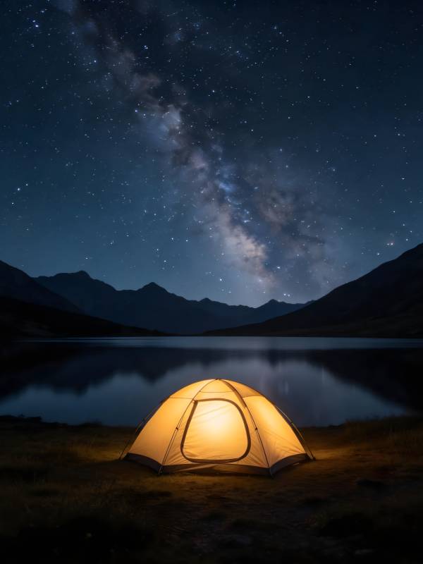星空下的帐篷露营夜图片