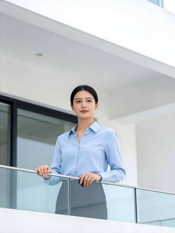 职场女性阳台自信微笑图片