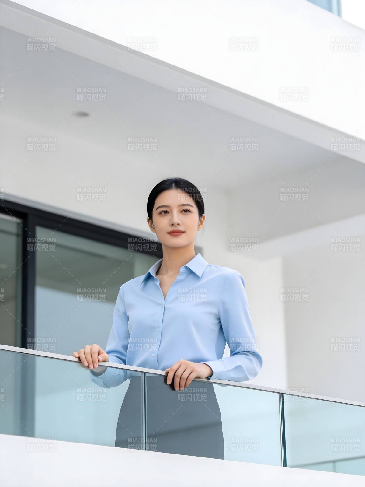 职场女性阳台自信微笑图片