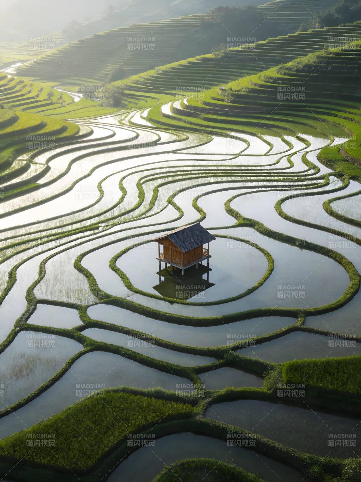 梯田如画 小屋居中静美图片
