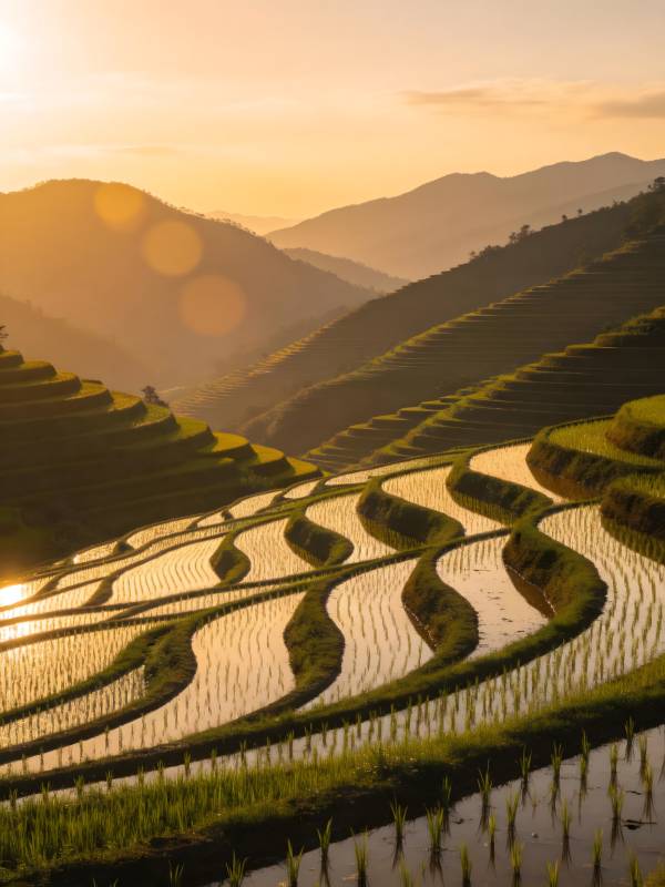 夕阳梯田 金波映山峦图片