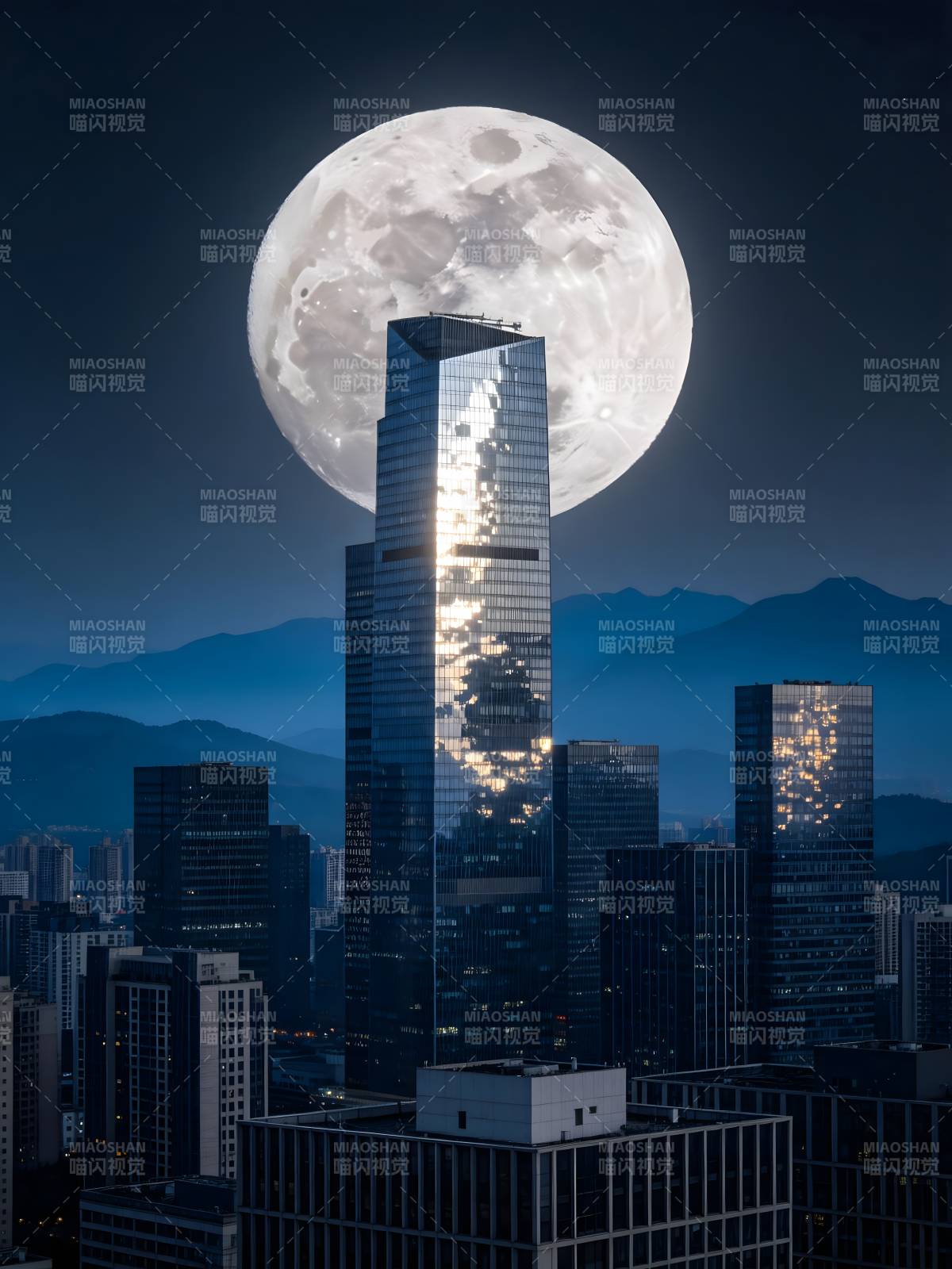 月悬摩天楼 城夜如幻梦图片