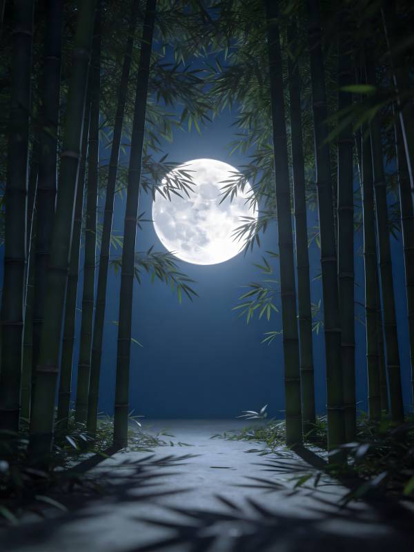 月照竹林径图片