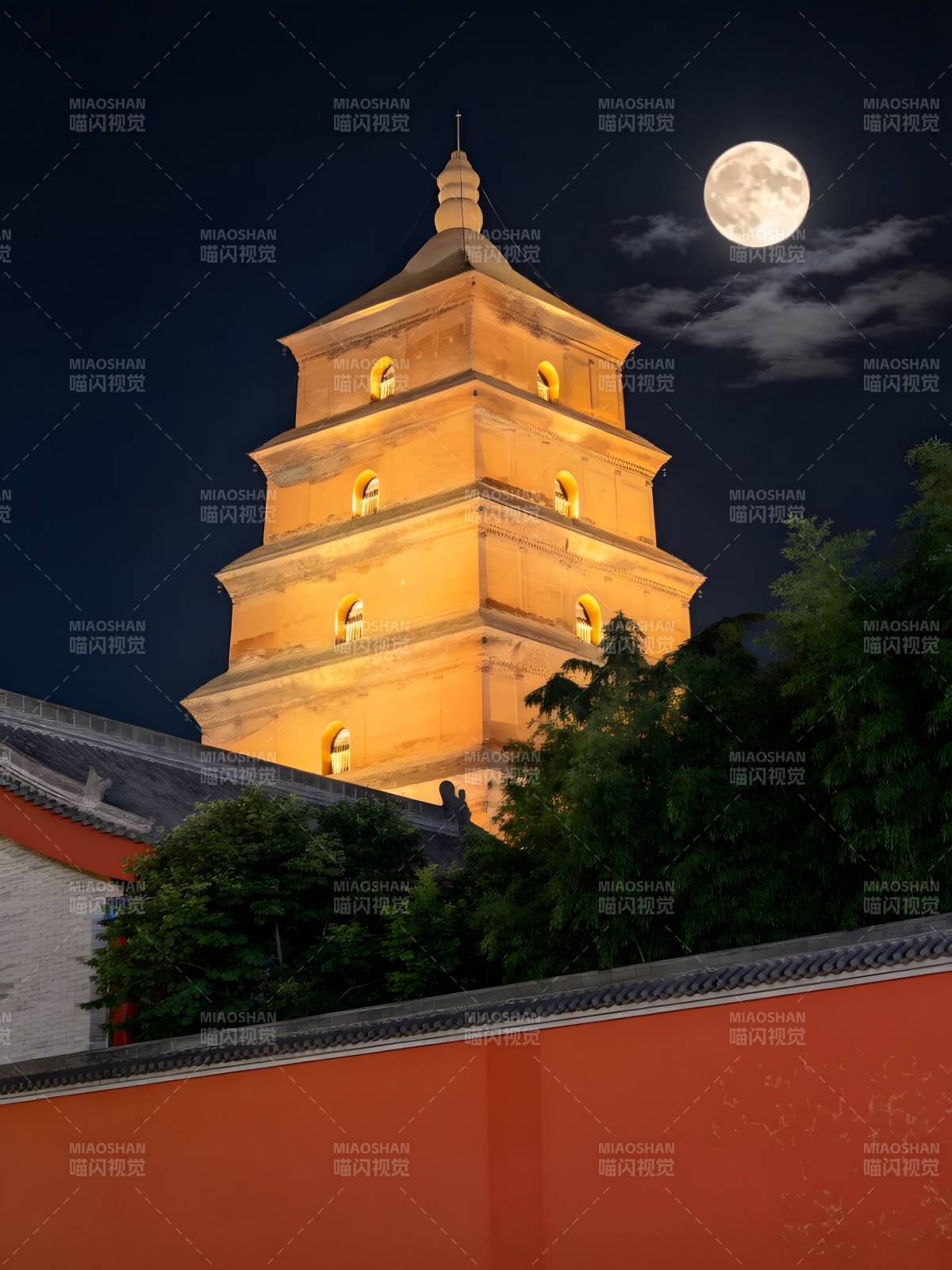 月映古塔 夜色长安图片