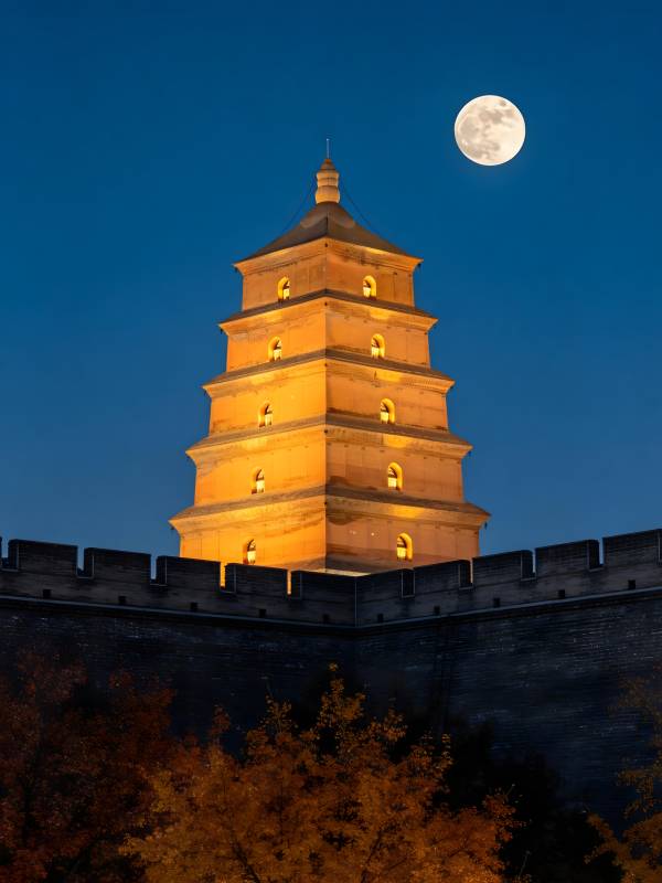 月照古塔 夜色温柔图片
