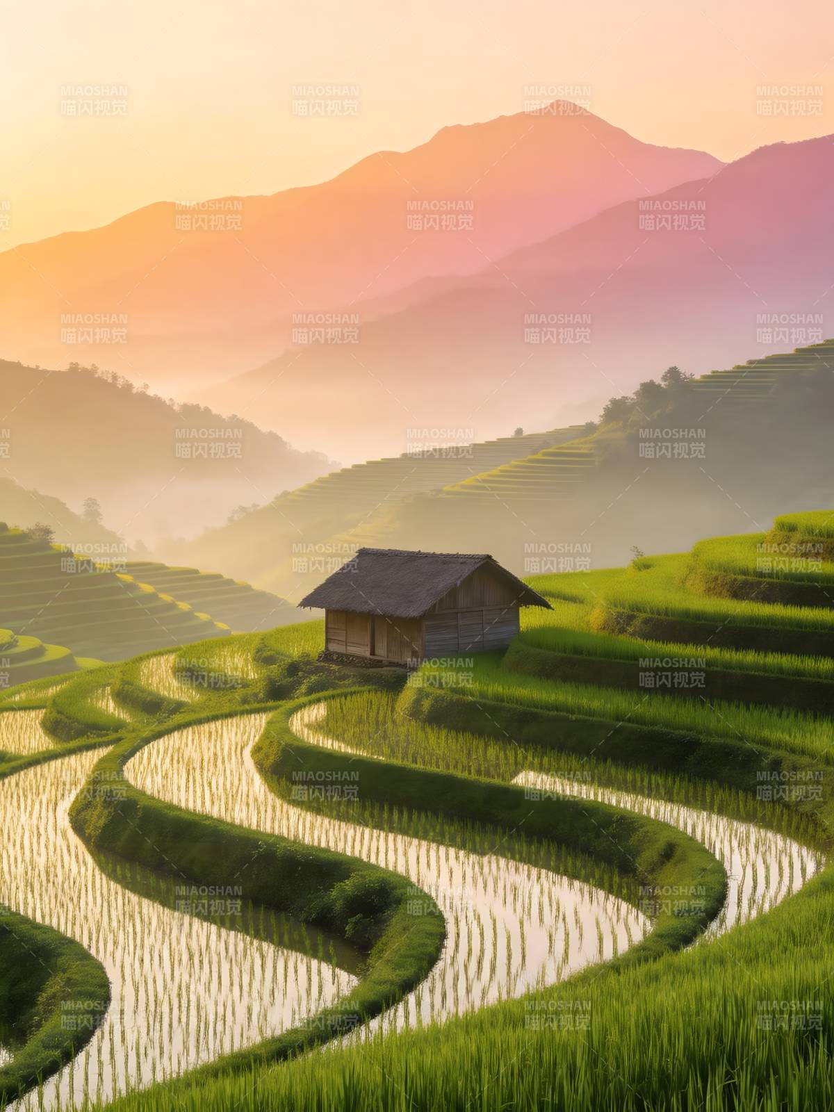 晨雾梯田 山居如画图片