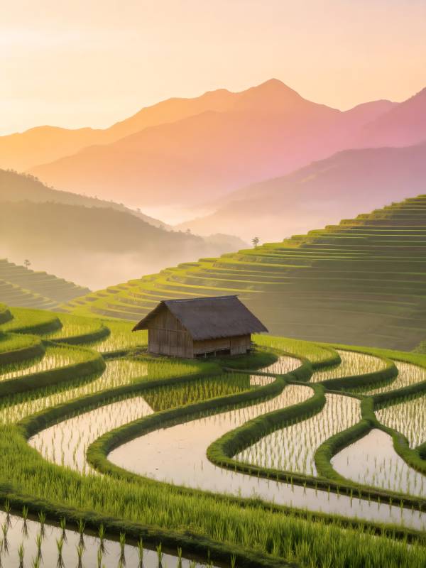 梯田晨雾 山居如画图片