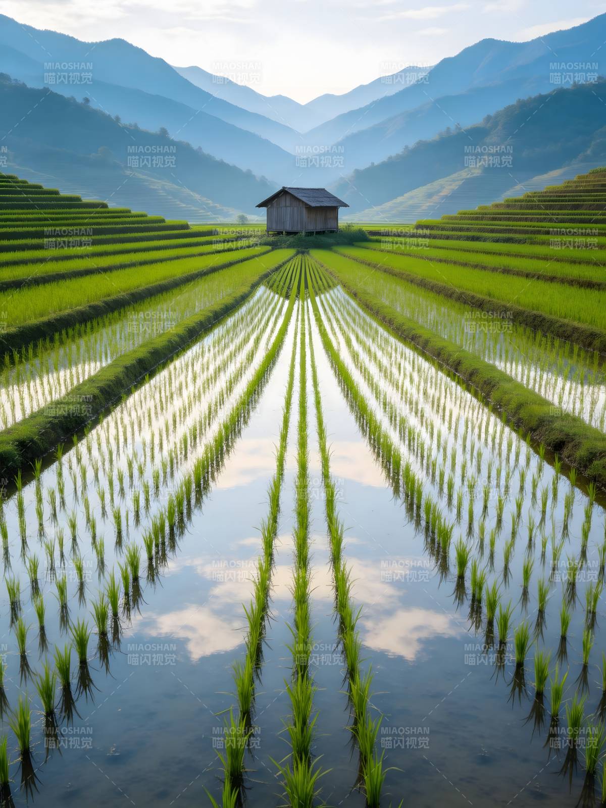 青山梯田映天光图片
