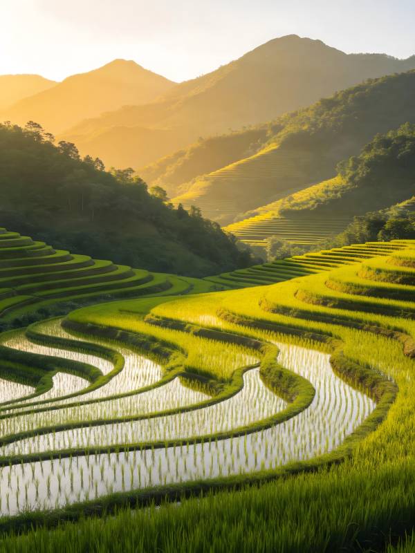 晨光梯田 山峦叠翠如画图片