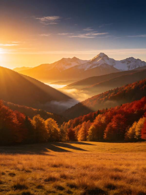 秋山夕照 金辉染层林图片