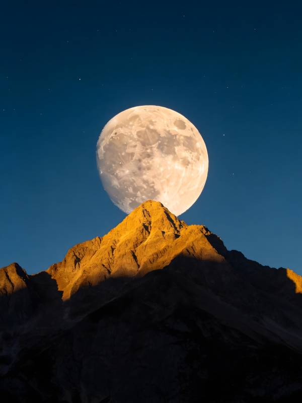 月升山巅 金辉映夜空图片