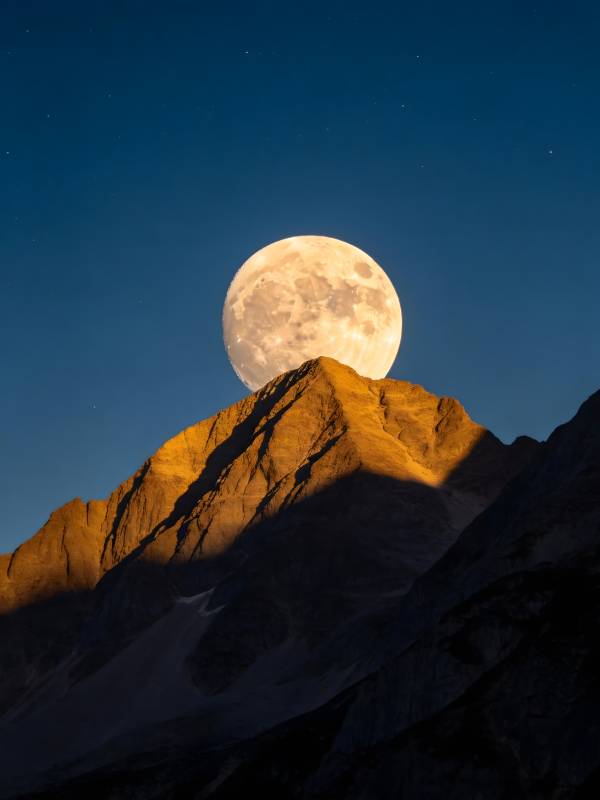 月升山巅 金辉耀夜图片