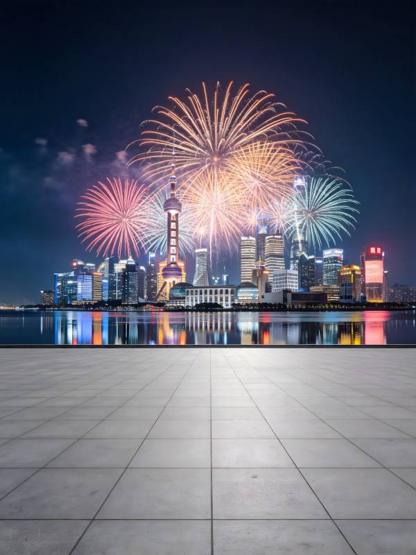 上海夜景烟花秀图片