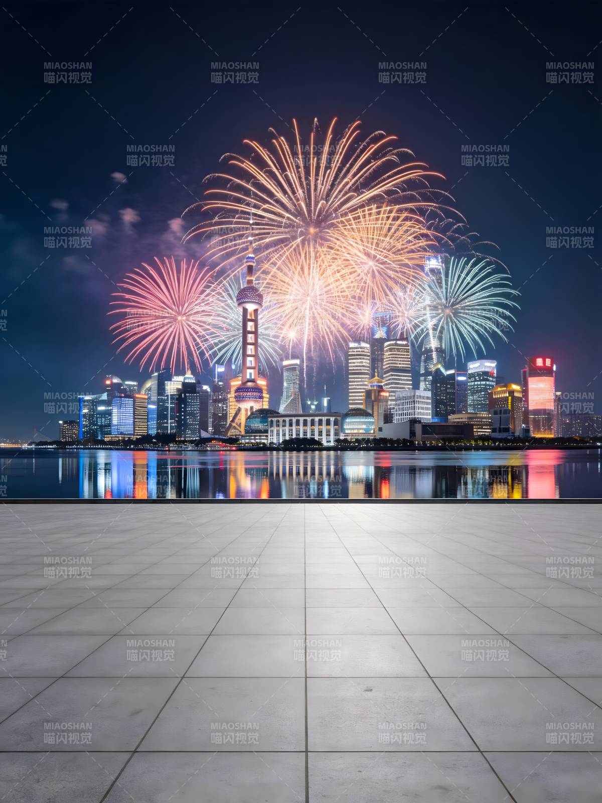 上海夜景烟花秀图片