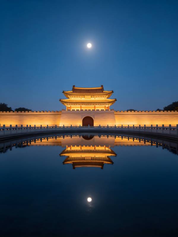 月映宫门 倒影如画图片