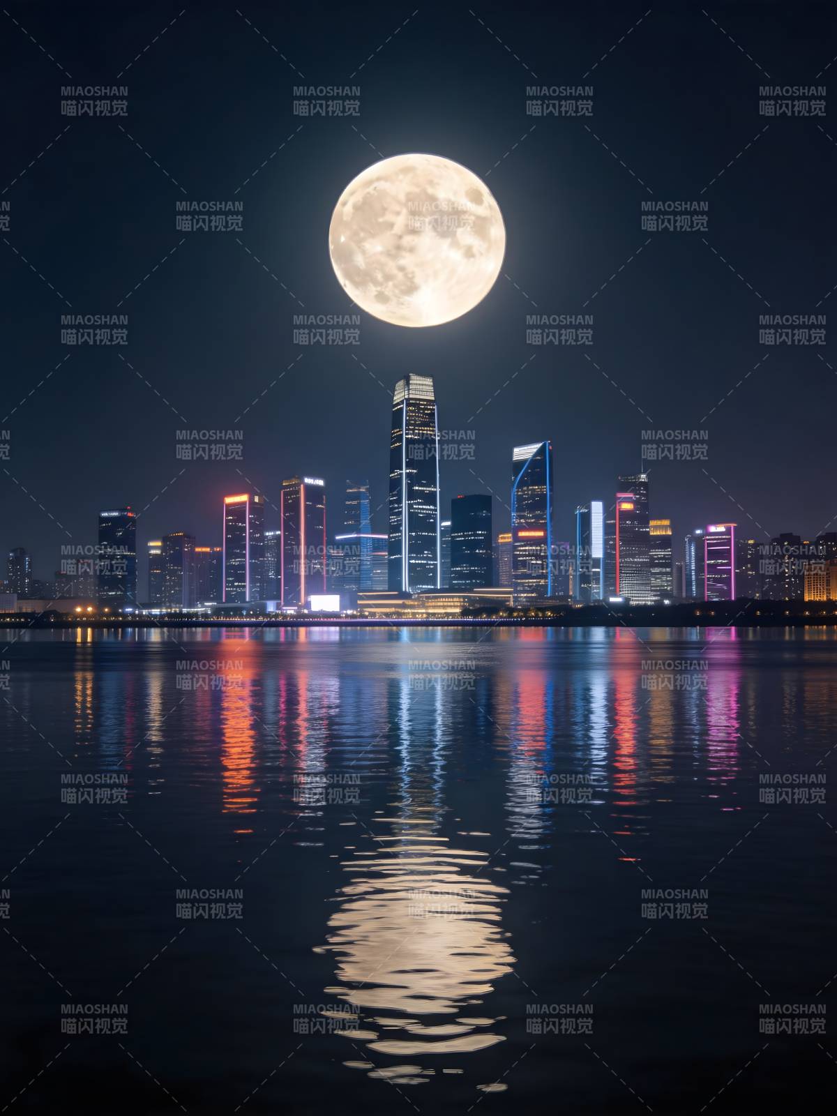 月映都市夜 水光共辉煌图片