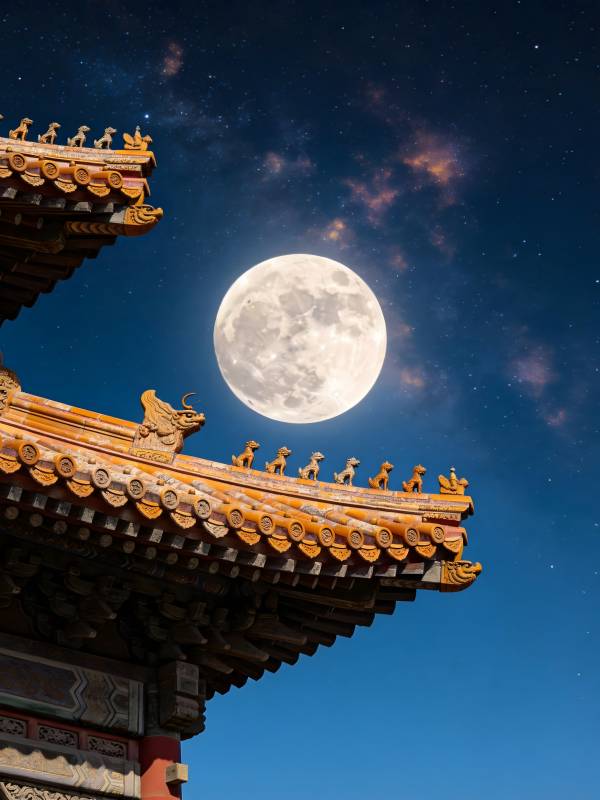 古建映月 星河璀璨夜图片