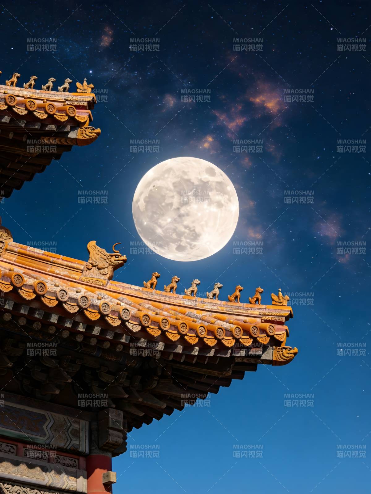 古建映月 星河璀璨夜图片