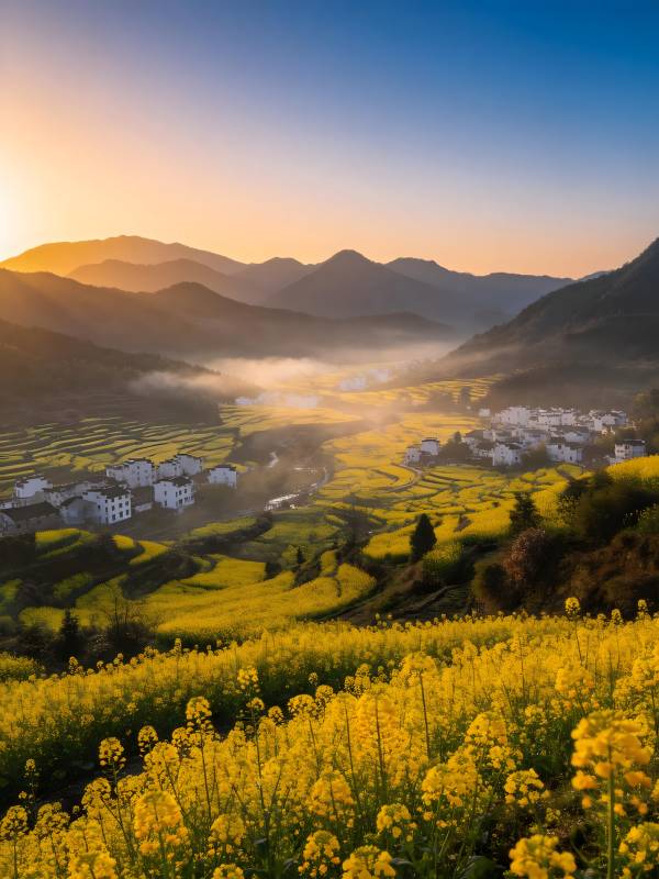 晨雾金田 山居如画图片
