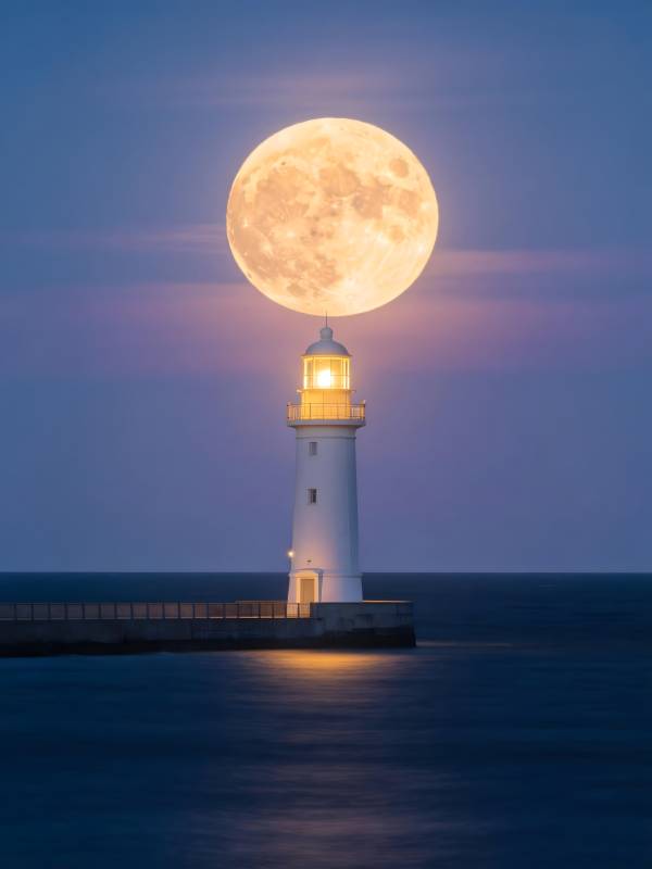 月悬灯塔 海夜温柔图片