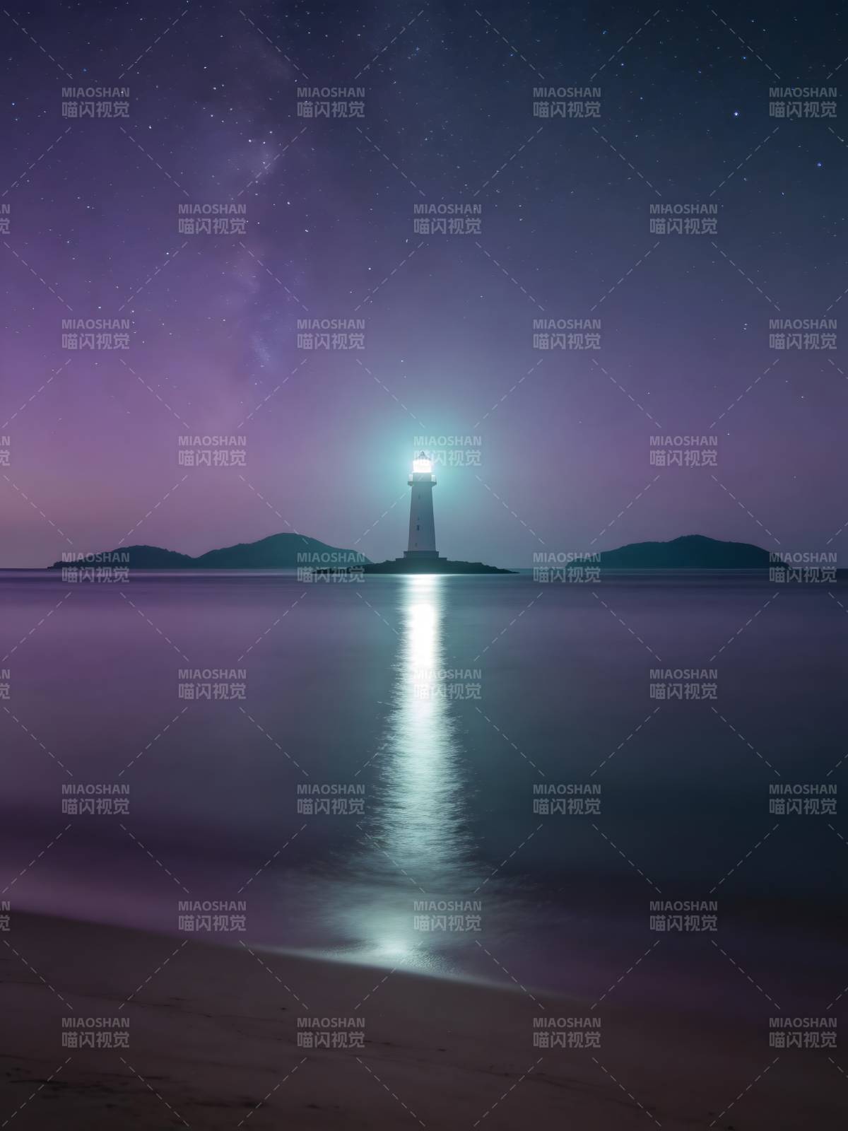 星空灯塔 静守海天夜图片
