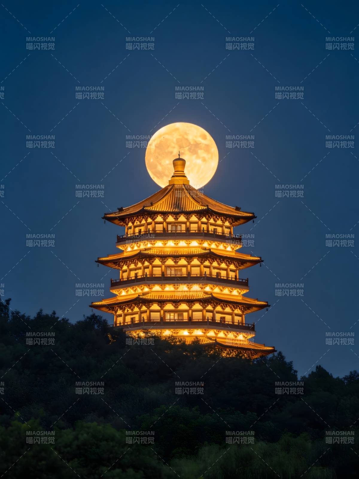 月照古塔 夜色如诗图片