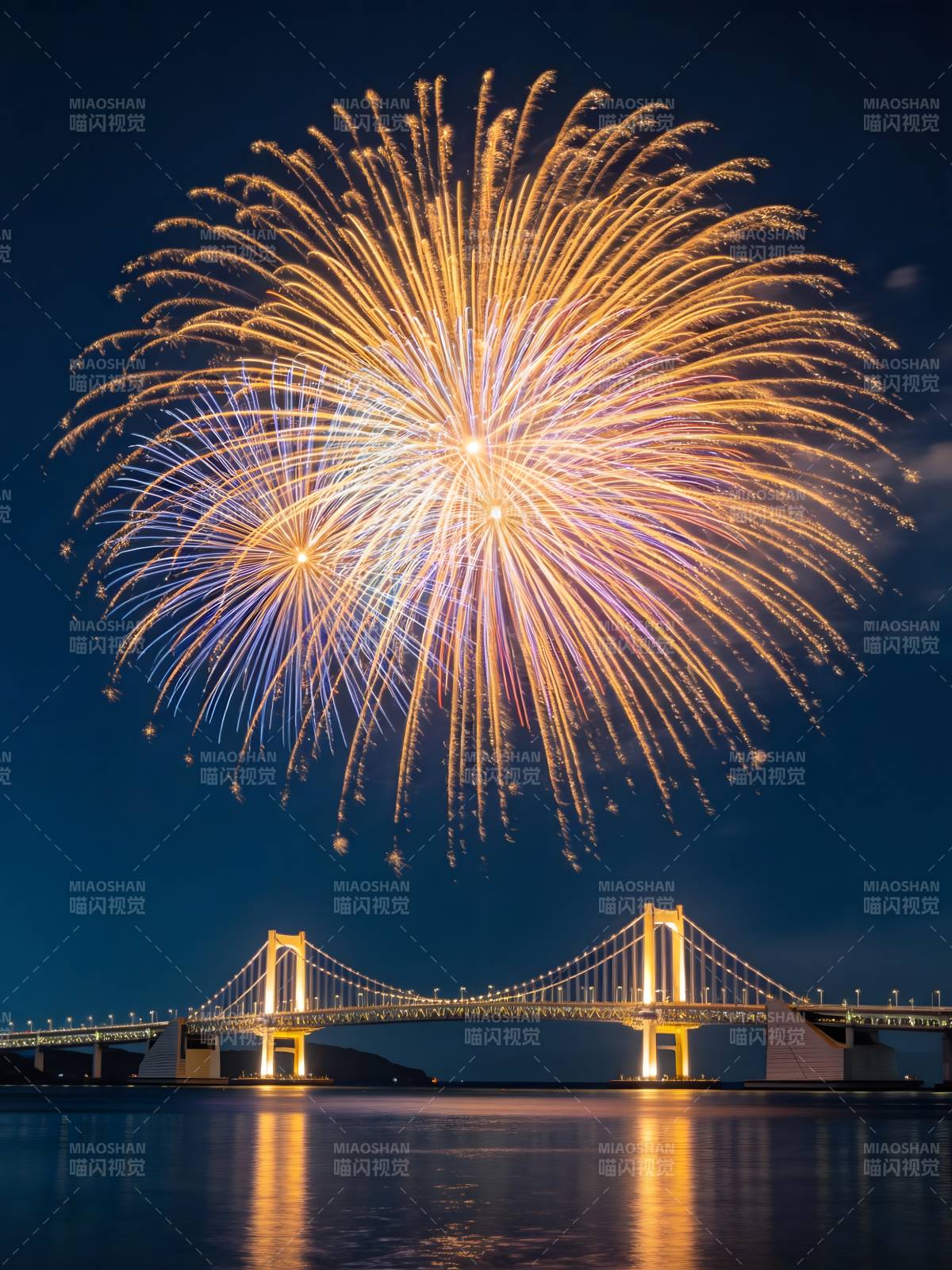 烟花绽放 大桥映夜光图片