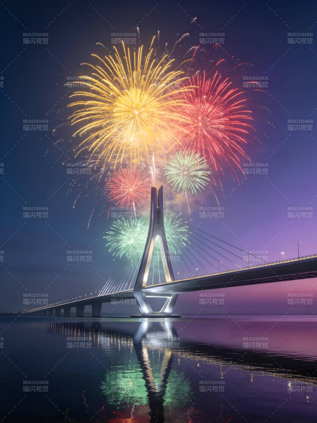 烟花映桥 夜空璀璨如诗图片